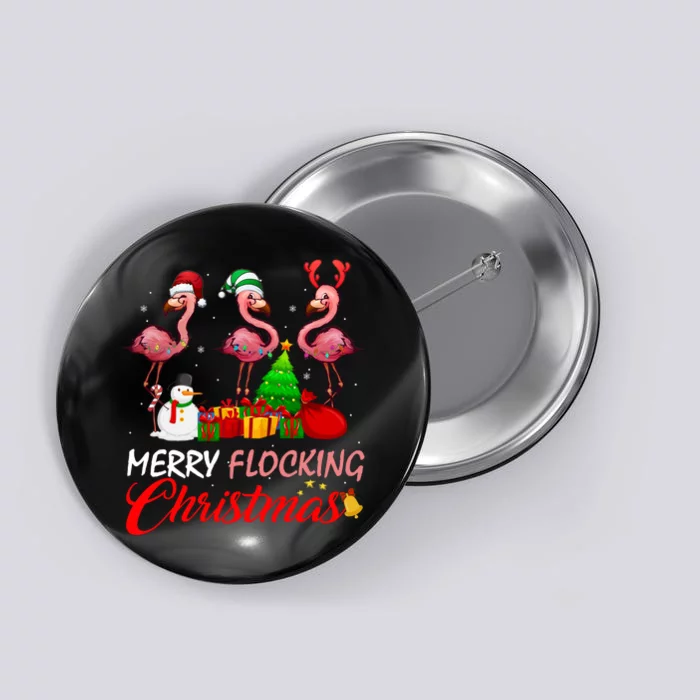 Merry Flocking Christmas Flamingo In Santa Hat Long Sleeve Button