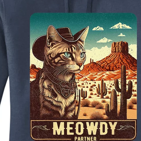 Meowdy! Funny Country Music Cat Cow Hat Poster Funny (1) Women's Pullover Hoodie