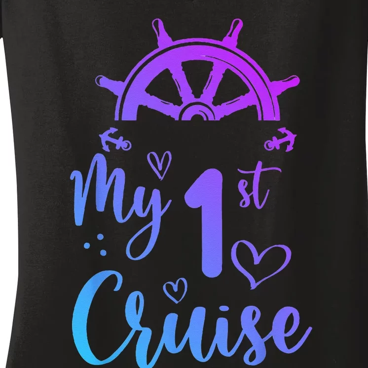 My First Cruise  Funny Cruise Women's V-Neck T-Shirt