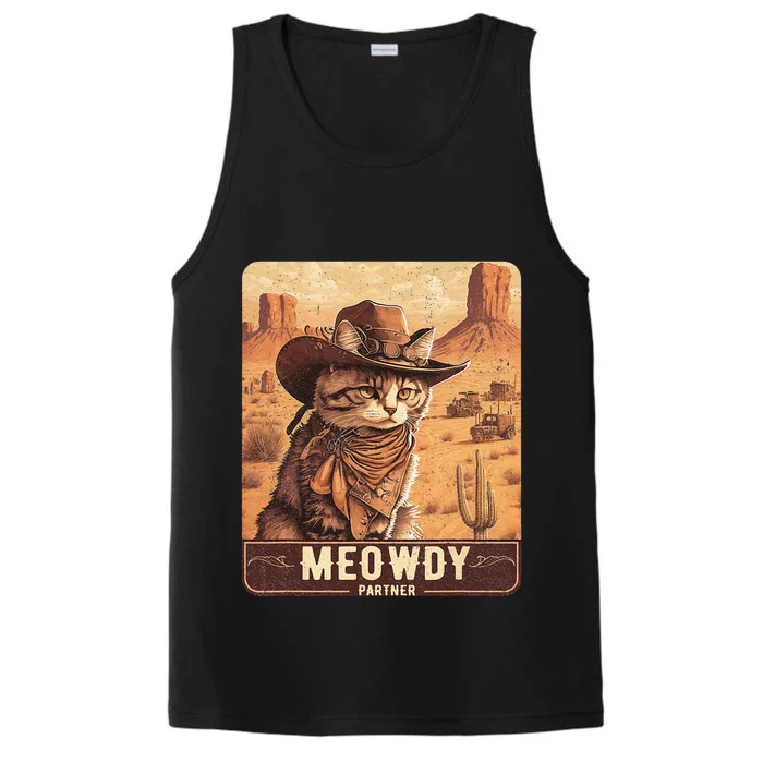 Meowdy! Funny Country Music Cat Cow Hat Poster Funny Performance Tank