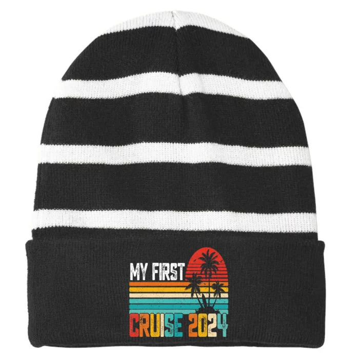 My First Cruise 2024 Family Vacation Cruise Striped Beanie with Solid Band