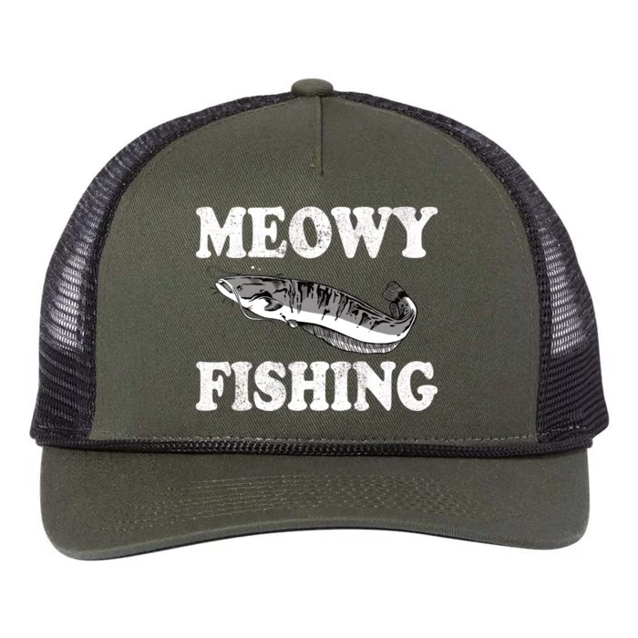 Meowy Fishing Cat Fisher Angler Funny Fishing Lover Great Gift Retro Rope Trucker Hat Cap