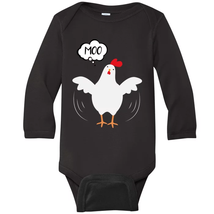 Moo Funny Cow Chicken Baby Long Sleeve Bodysuit