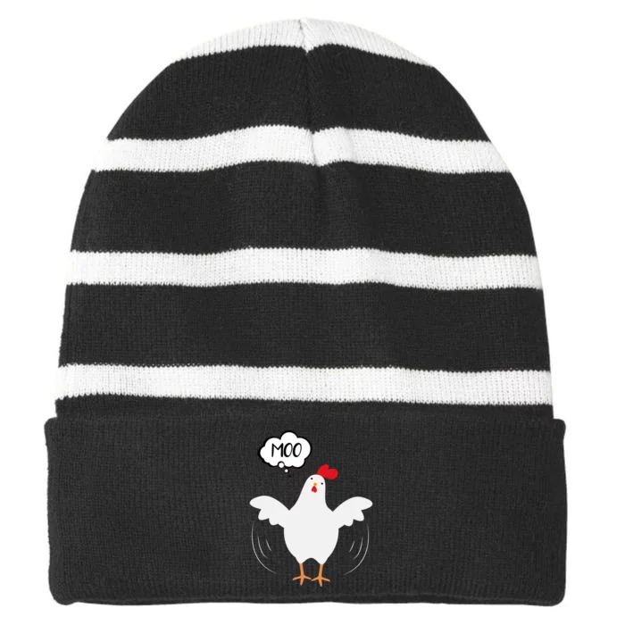 Moo Funny Cow Chicken Striped Beanie with Solid Band