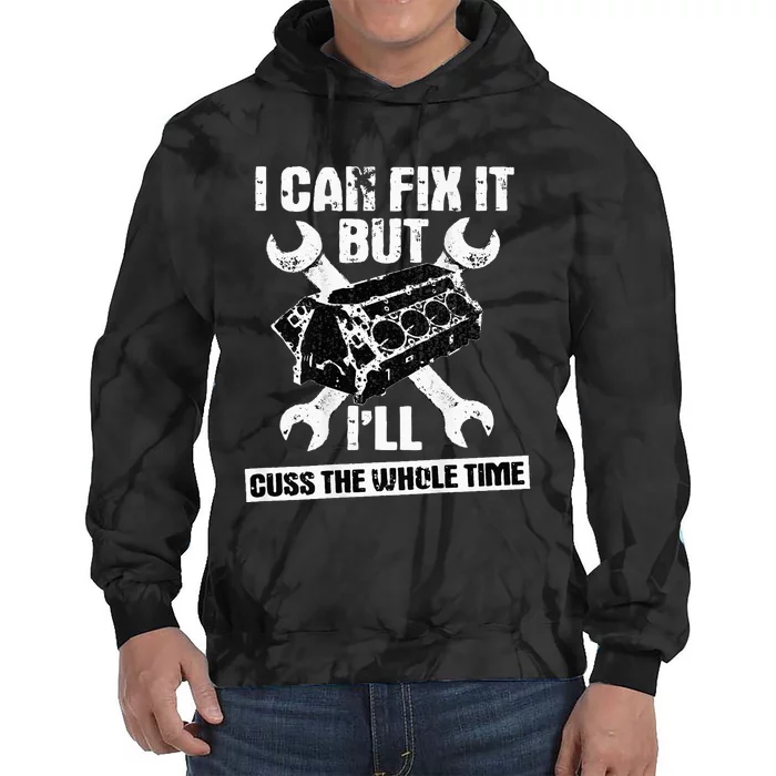 Mechanic Funny Car Repair Design On Back Tie Dye Hoodie