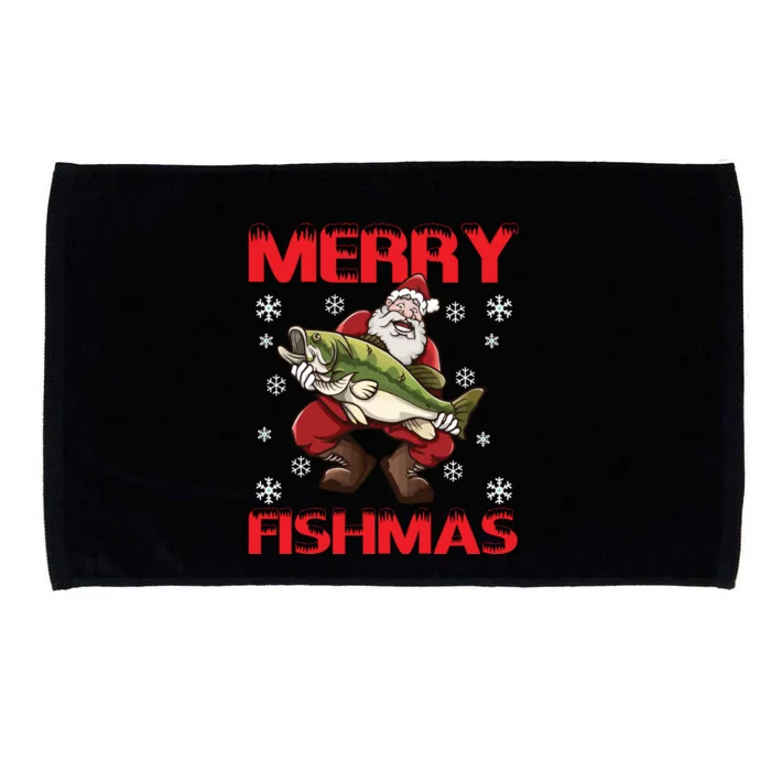 Merry Fishmas Christmas Fishing Fish Cool Gift Microfiber Hand Towel