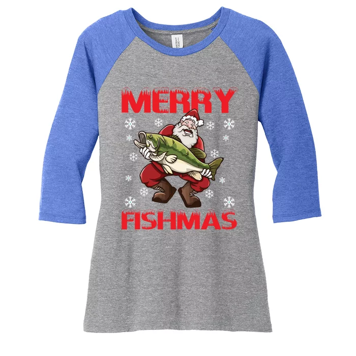 Merry Fishmas Christmas Fishing Fish Cool Gift Women's Tri-Blend 3/4-Sleeve Raglan Shirt