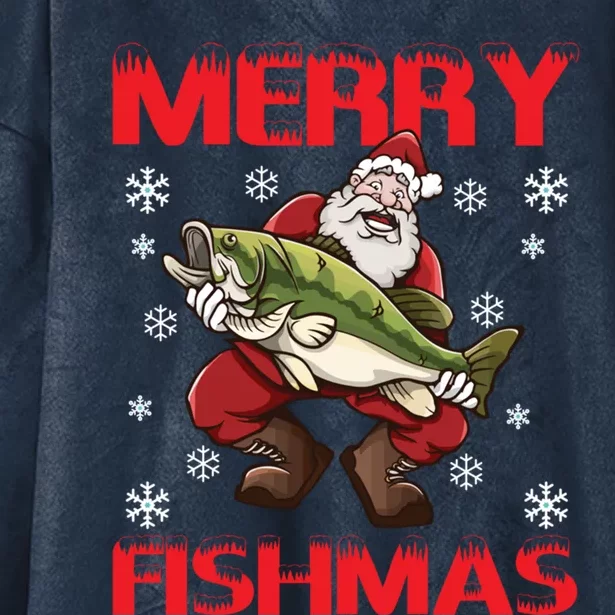 Merry Fishmas Christmas Fishing Fish Cool Gift Hooded Wearable Blanket