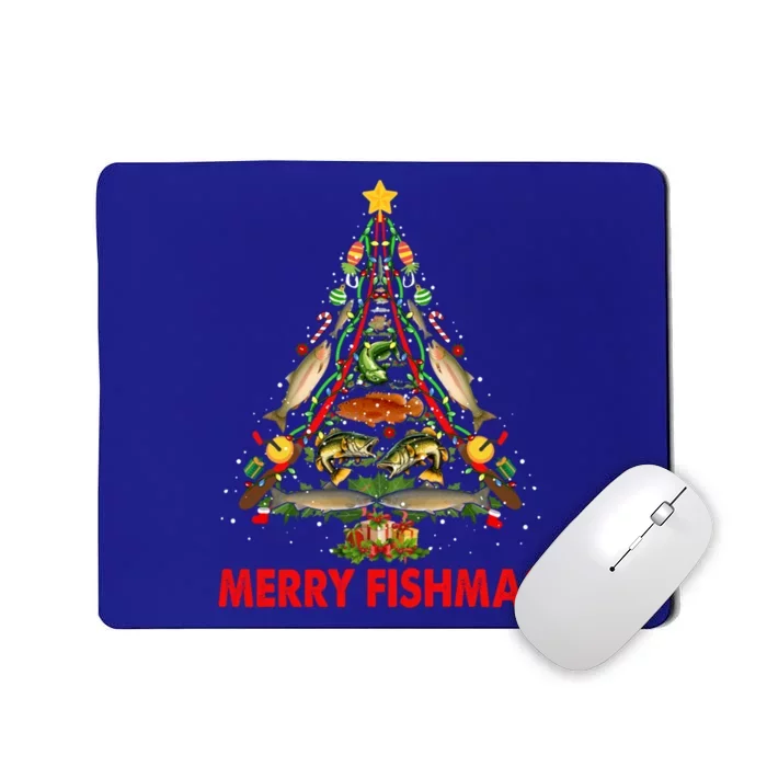 Merry Fishmas Christmas Fishing Rods And Fishes As Xmas Tree Gift Mousepad