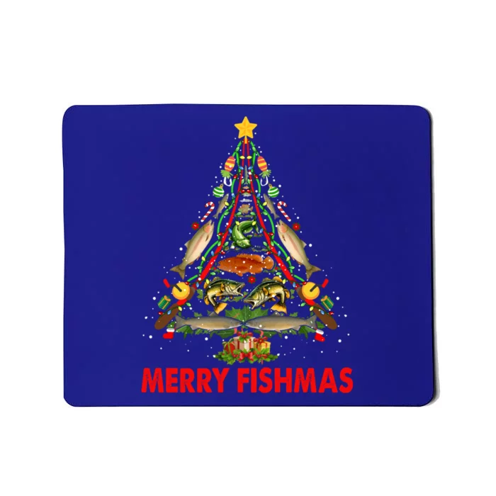 Merry Fishmas Christmas Fishing Rods And Fishes As Xmas Tree Gift Mousepad