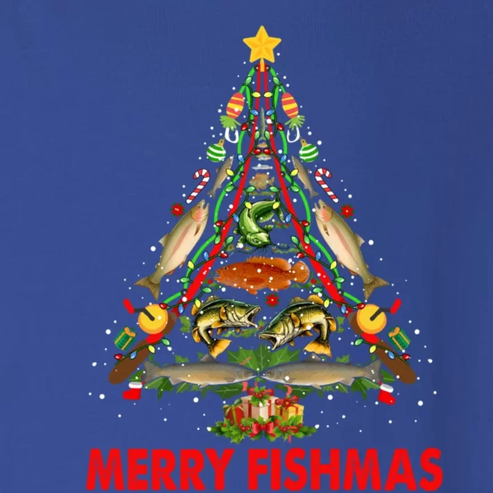 Merry Fishmas Christmas Fishing Rods And Fishes As Xmas Tree Gift Toddler Long Sleeve Shirt