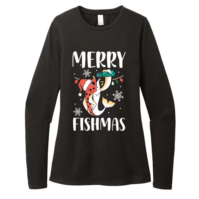 Merry Fishmas Christmas Funny Fishing Fish Santa Snow Cute Gift Womens CVC Long Sleeve Shirt