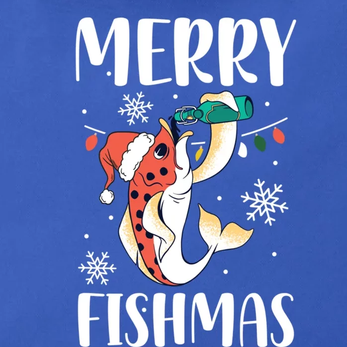 Merry Fishmas Christmas Funny Fishing Fish Santa Snow Cute Gift Zip Tote Bag