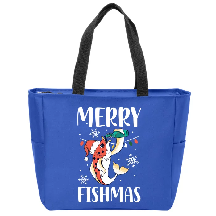 Merry Fishmas Christmas Funny Fishing Fish Santa Snow Cute Gift Zip Tote Bag