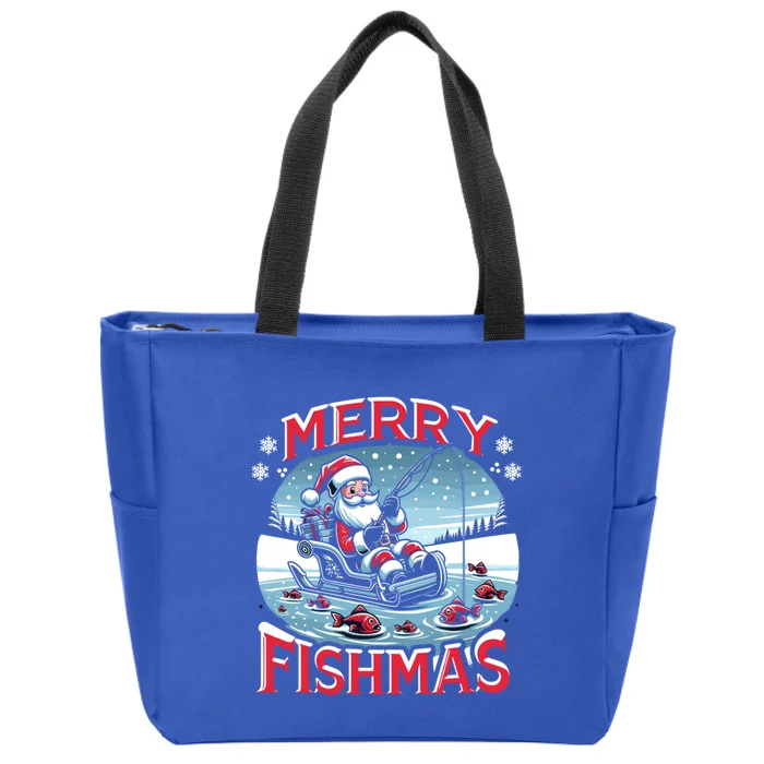 Merry Fishmas Christmas Funny Fishing Gift Zip Tote Bag