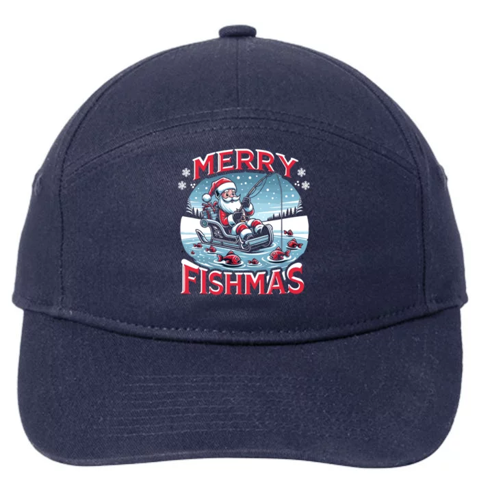 Merry Fishmas Christmas Funny Fishing Gift 7-Panel Snapback Hat