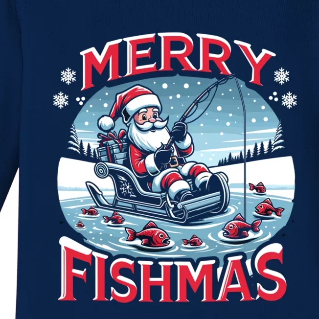 Merry Fishmas Christmas Funny Fishing Gift Baby Long Sleeve Bodysuit