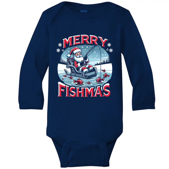 Merry Fishmas Christmas Funny Fishing Gift Baby Long Sleeve Bodysuit