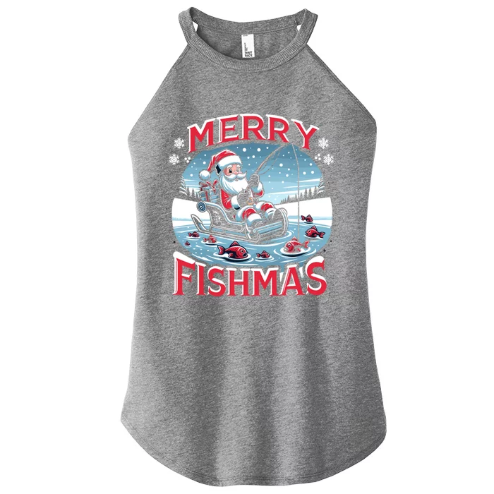 Merry Fishmas Christmas Funny Fishing Gift Women’s Perfect Tri Rocker Tank