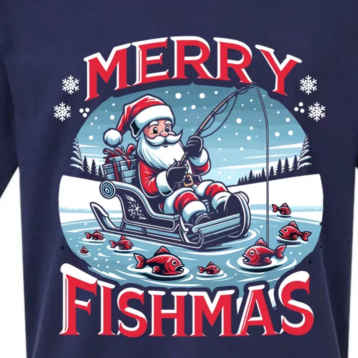 Merry Fishmas Christmas Funny Fishing Gift Sueded Cloud Jersey T-Shirt