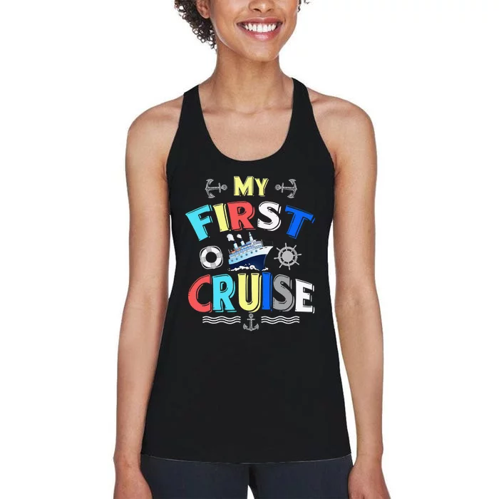 My First Cruise  Girls Boys Cruising and Sailing Women's Racerback Tank