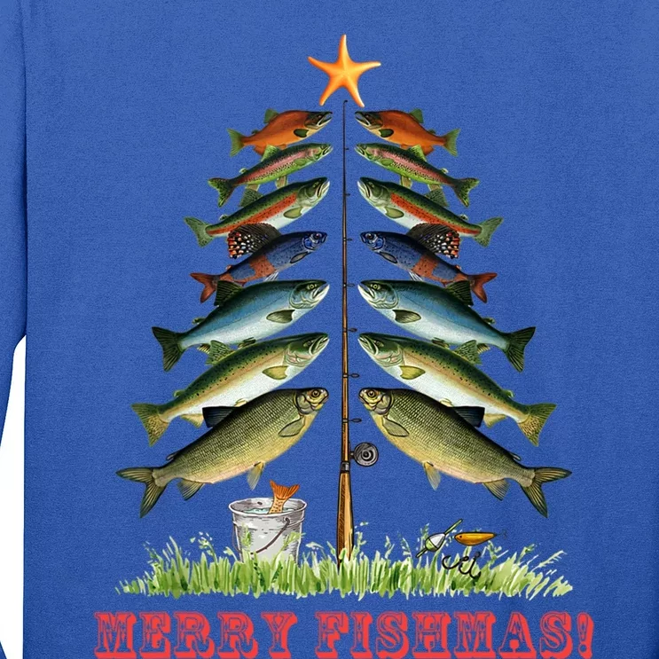 Merry Fishmas Christmas Tree Fishing Xmas Pyjamas Gift Long Sleeve Shirt