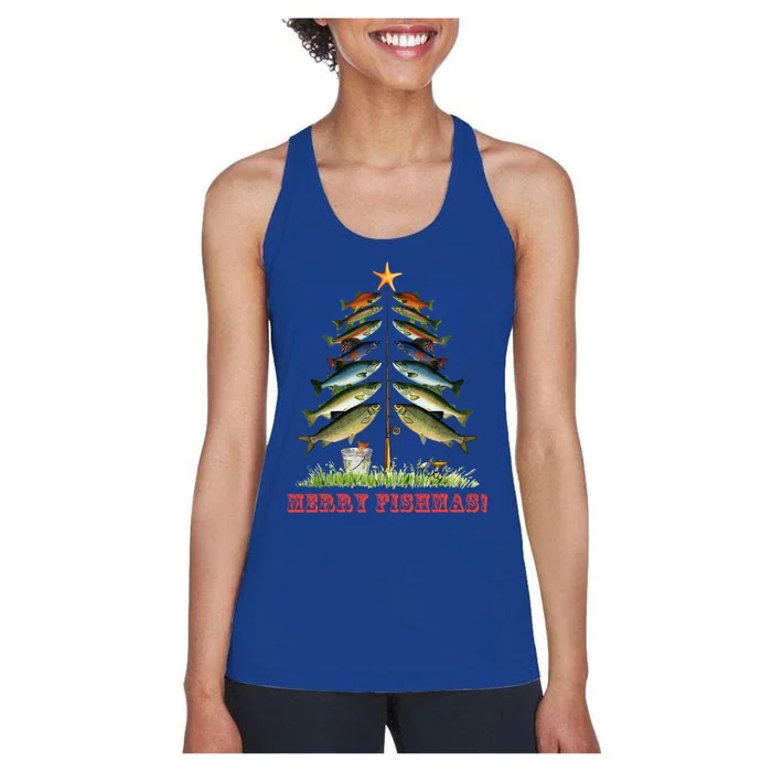 Merry Fishmas Christmas Tree Fishing Xmas Pyjamas Gift Women's Racerback Tank