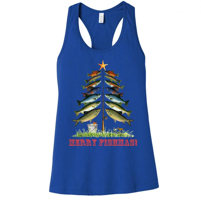 Merry Fishmas Christmas Tree Fishing Xmas Pyjamas Gift Women's Racerback Tank