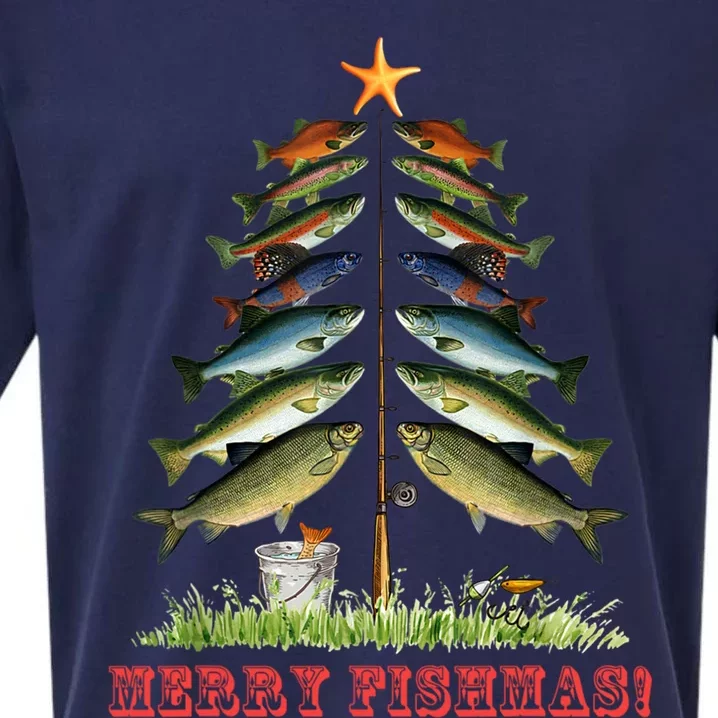 Merry Fishmas Christmas Tree Fishing Xmas Pyjamas Gift Sueded Cloud Jersey T-Shirt