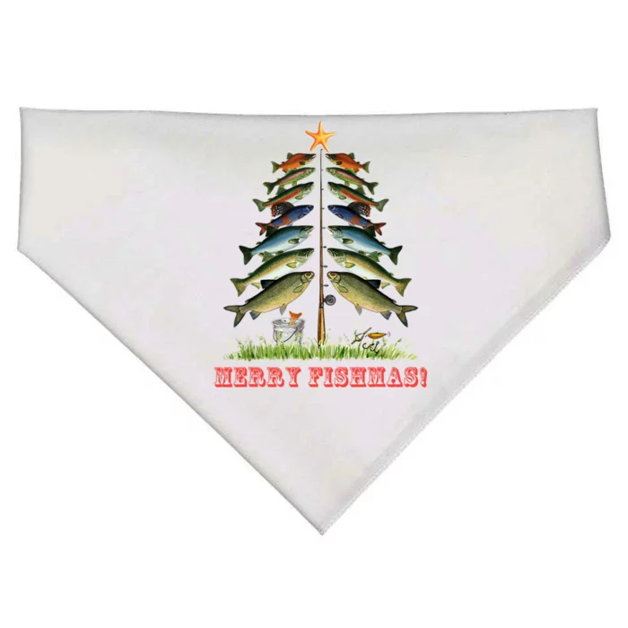 Merry Fishmas Christmas Tree Fishing Xmas Pyjamas Gift USA-Made Doggie Bandana