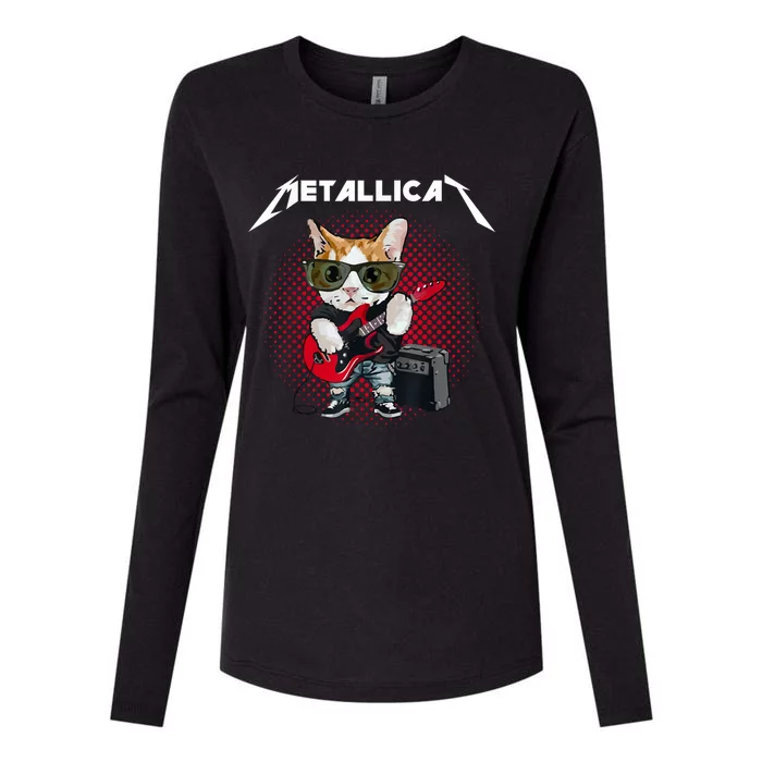 Metallicat Funny Cat Rock 90s Meow For Music Band Of Friend Womens Cotton Relaxed Long Sleeve T-Shirt