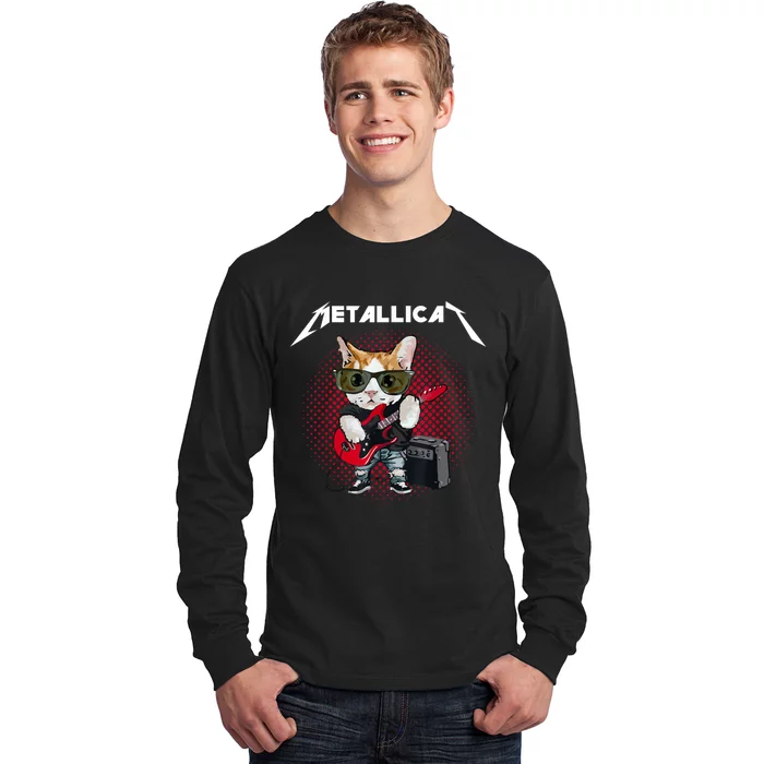 Metallicat Funny Cat Rock 90s Meow For Music Band Of Friend Long Sleeve Shirt