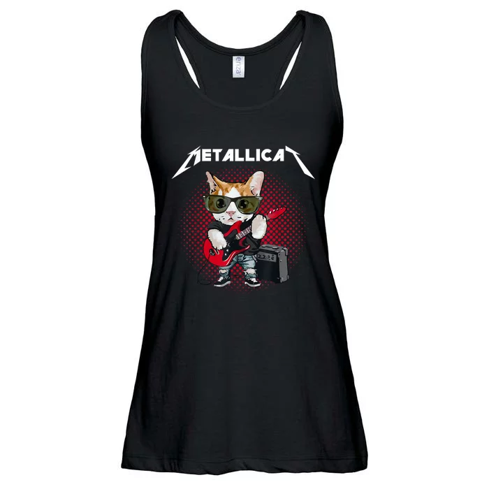 Metallicat Funny Cat Rock 90s Meow For Music Band Of Friend Ladies Essential Flowy Tank