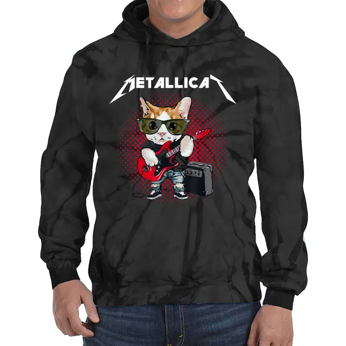 Metallicat Funny Cat Rock 90s Meow For Music Band Of Friend Tie Dye Hoodie