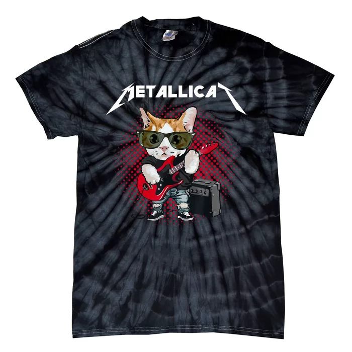 Metallicat Funny Cat Rock 90s Meow For Music Band Of Friend Tie-Dye T-Shirt