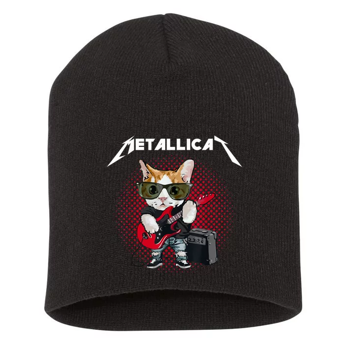 Metallicat Funny Cat Rock 90s Meow For Music Band Of Friend Short Acrylic Beanie