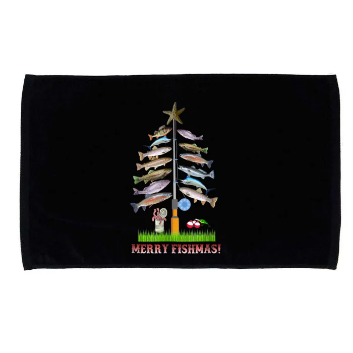 Merry Fishmas Christmas Tree Funny Gift Microfiber Hand Towel