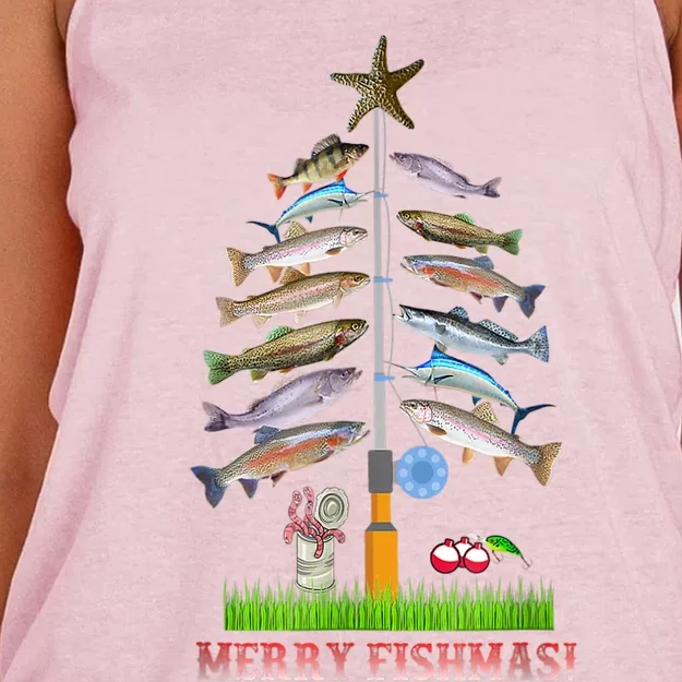 Merry Fishmas Christmas Tree Funny Gift Women's Knotted Racerback Tank