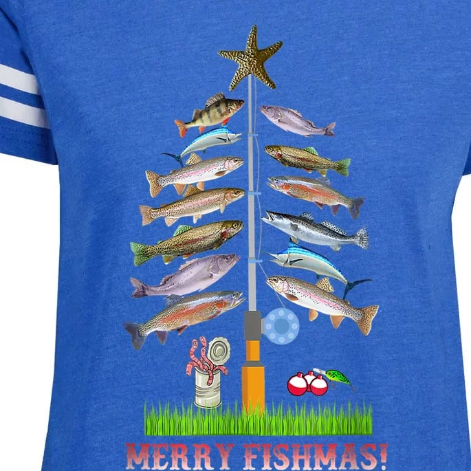 Merry Fishmas Christmas Tree Funny Gift Enza Ladies Jersey Football T-Shirt