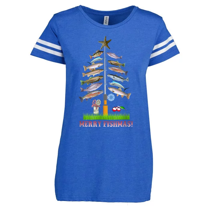 Merry Fishmas Christmas Tree Funny Gift Enza Ladies Jersey Football T-Shirt