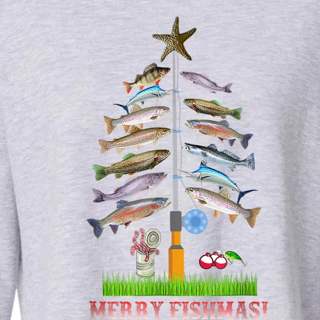 Merry Fishmas Christmas Tree Funny Gift Cropped Pullover Crew