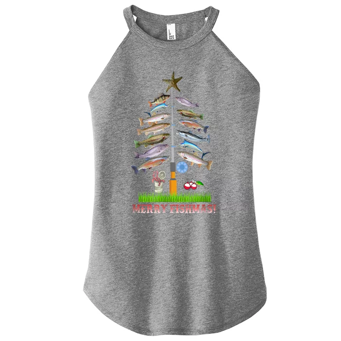 Merry Fishmas Christmas Tree Funny Gift Women’s Perfect Tri Rocker Tank