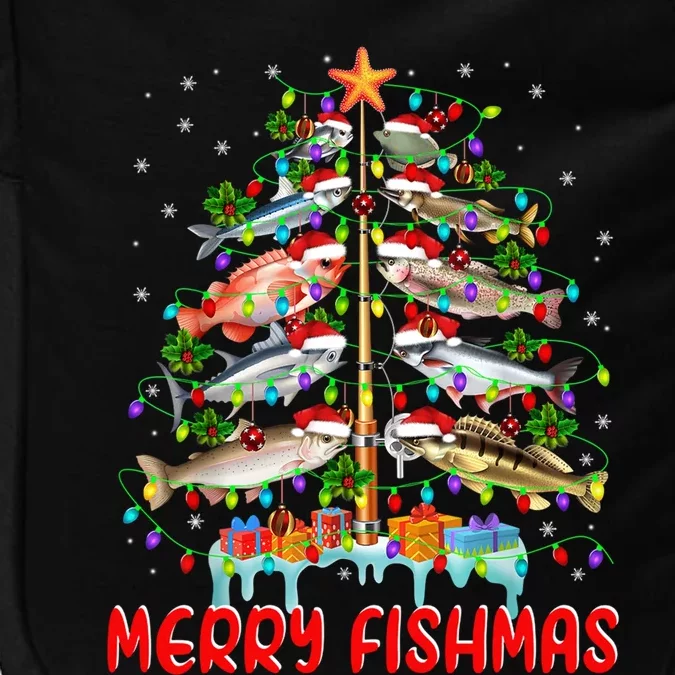 Merry Fishmas Christmas Tree Lights Fish Funny Fishing Cool Gift Impact Tech Backpack