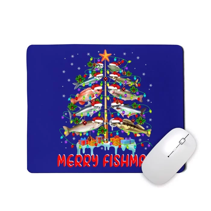 Merry Fishmas Christmas Tree Lights Fish Funny Fishing Cool Gift Mousepad