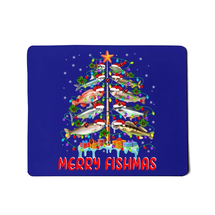 Merry Fishmas Christmas Tree Lights Fish Funny Fishing Cool Gift Mousepad