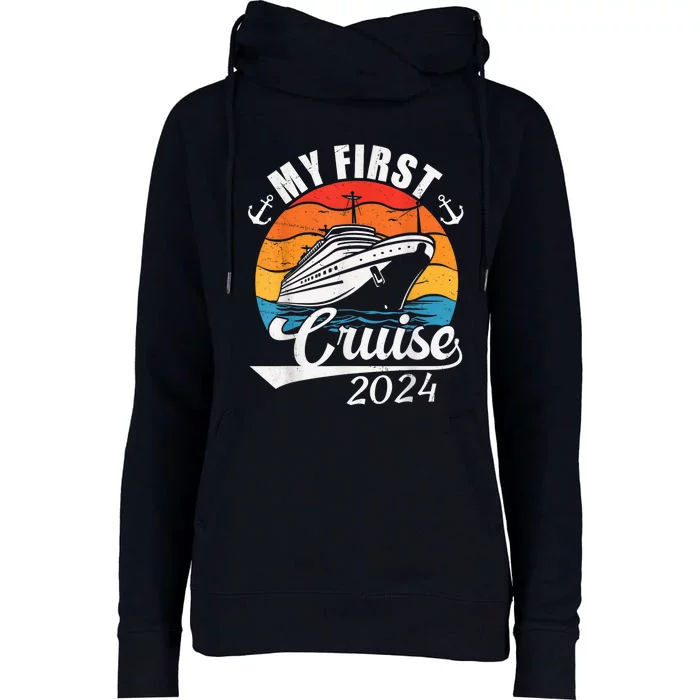 My First Cruise 2024. Funny Family Vacation 2024 Cruise ship Womens Funnel Neck Pullover Hood