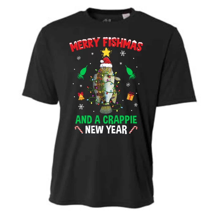 Merry Fishmas Crappie Christmas Tree Fishing Funny Xmas Gift Cooling Performance Crew T-Shirt