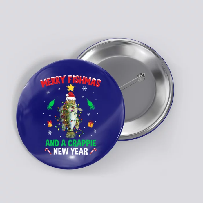 Merry Fishmas Crappie Christmas Tree Fishing Funny Xmas Gift Button