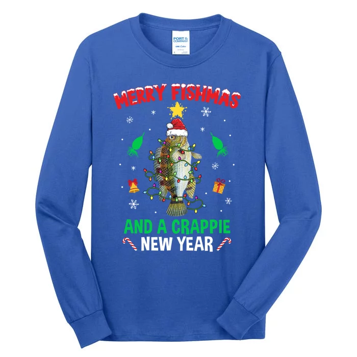 Merry Fishmas Crappie Christmas Tree Fishing Funny Xmas Gift Tall Long Sleeve T-Shirt