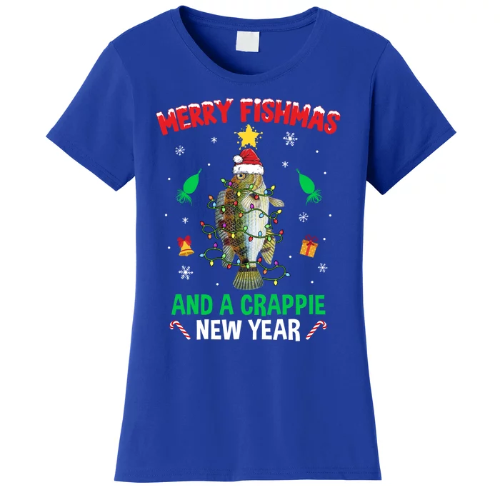 Merry Fishmas Crappie Christmas Tree Fishing Funny Xmas Gift Women's T-Shirt